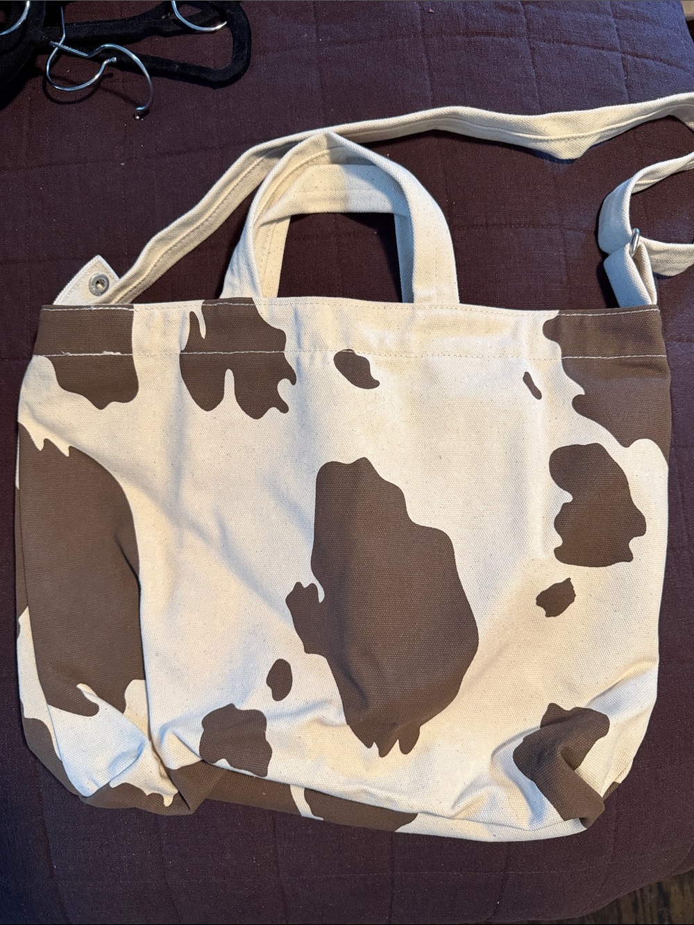 BAGGU Cow-Print Canvas Tote in Cream and Brown - Picture 2 of 2